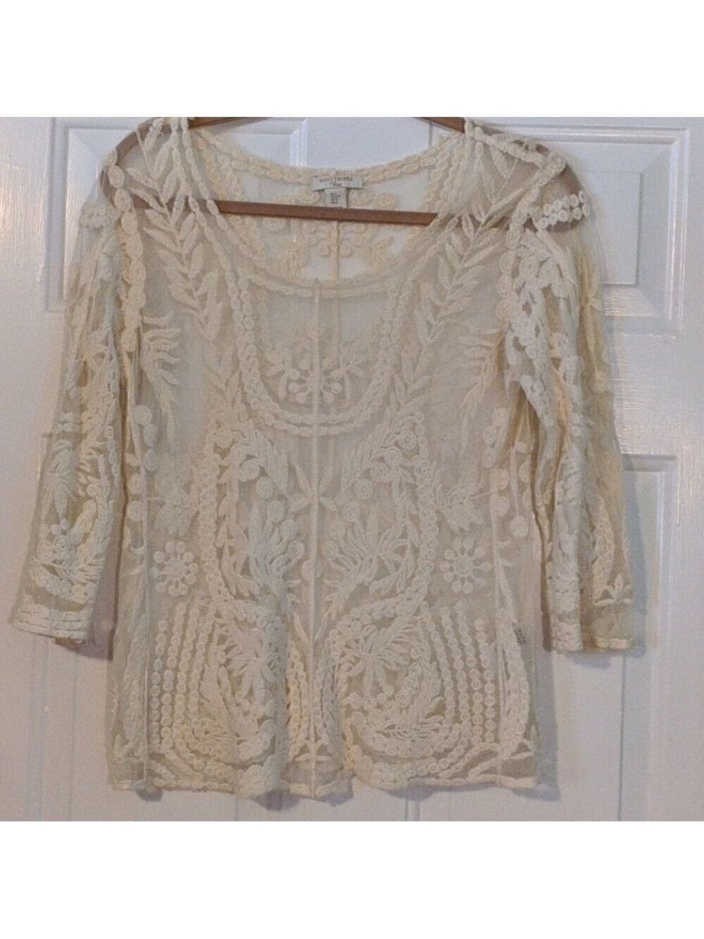 Saint Tropez West Cream Sheer Top Shirt Cover Up Size Small